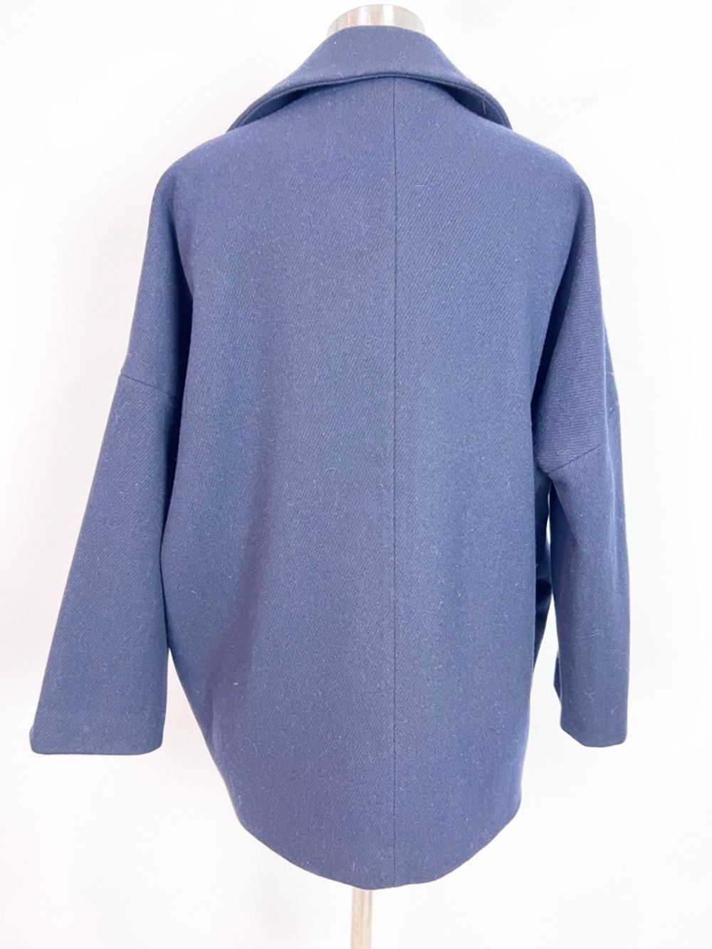 MONOPRIX FEMME NAVY BLUE OPEN FRONT COAT WOOL BLEND SZ 36/LARGE - Picture 3 of 5